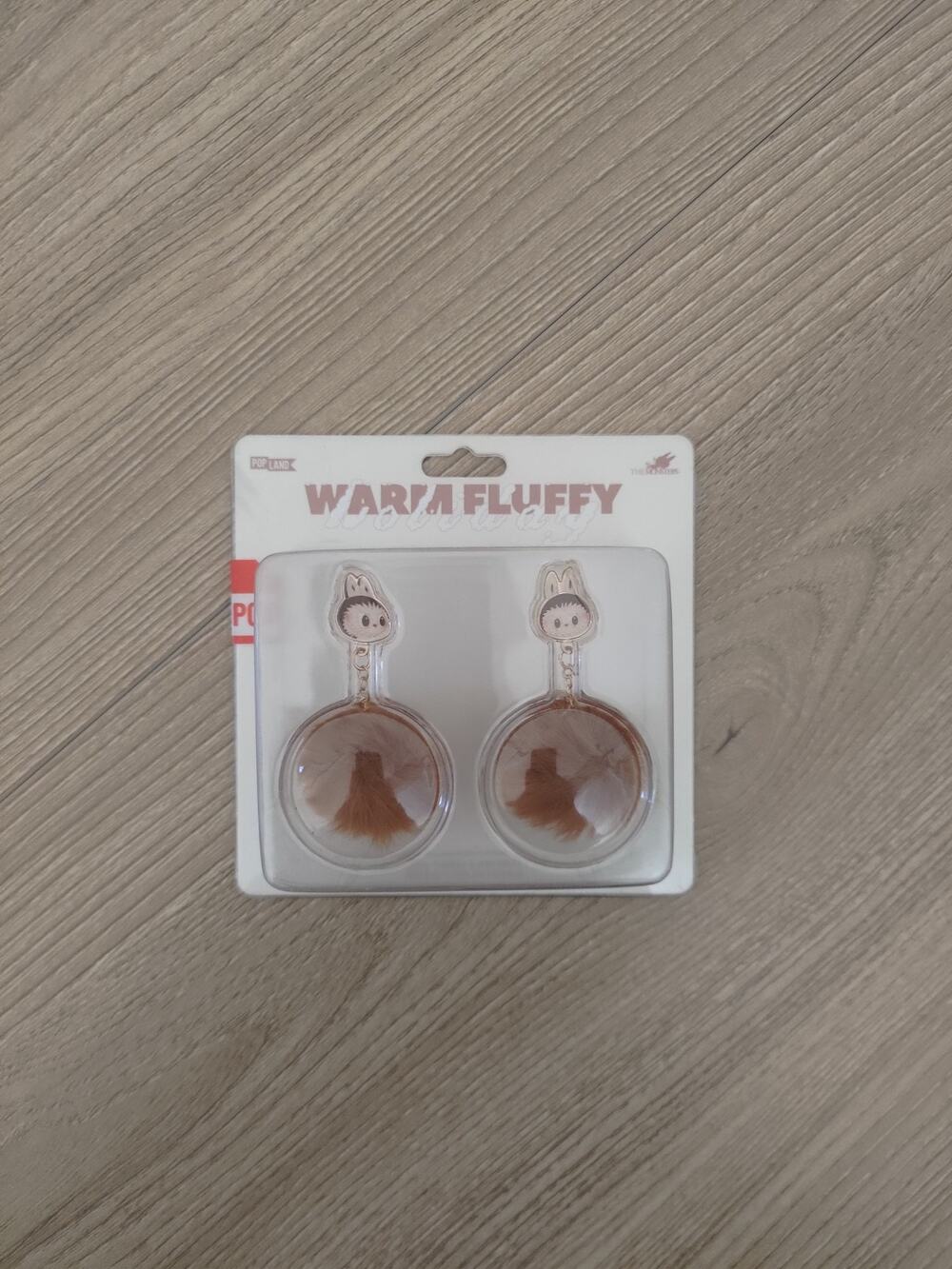 Warm Fuzzy Holiday Series LABUBU Pompom Earrings Brown Pop Mart The Monsters